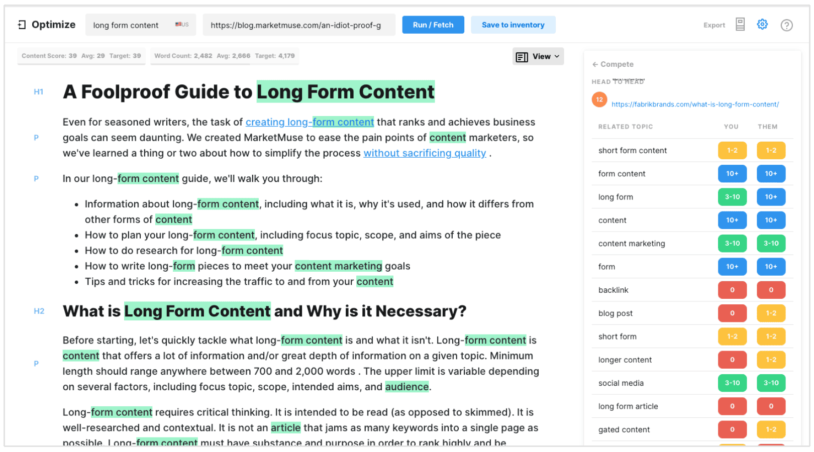 Optimize post with MarketMuse